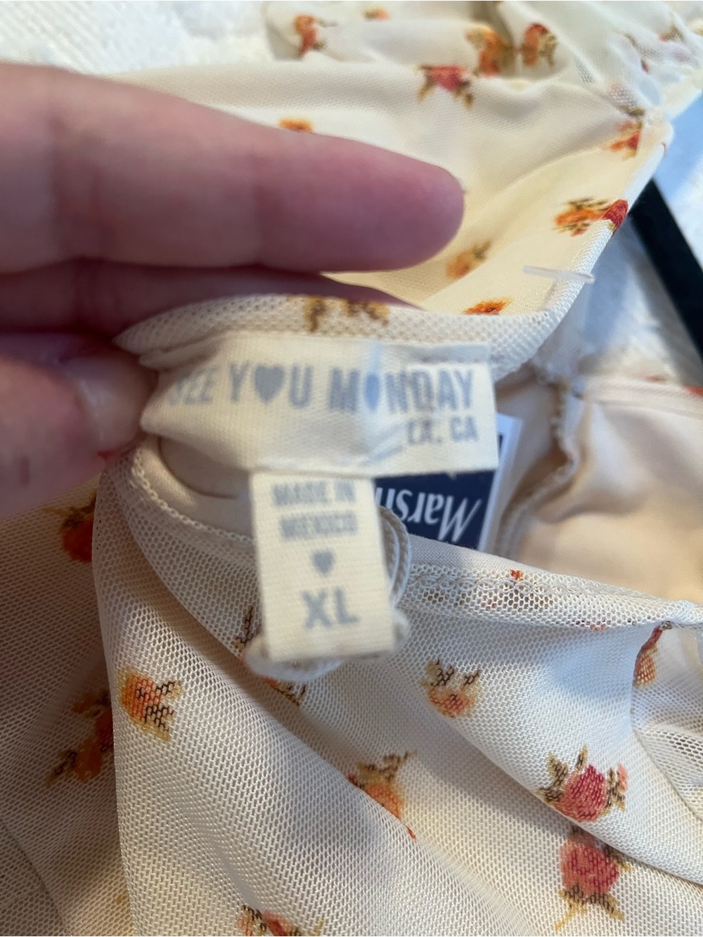 Ivory Floral Dress, Size L - Picture 2 of 3